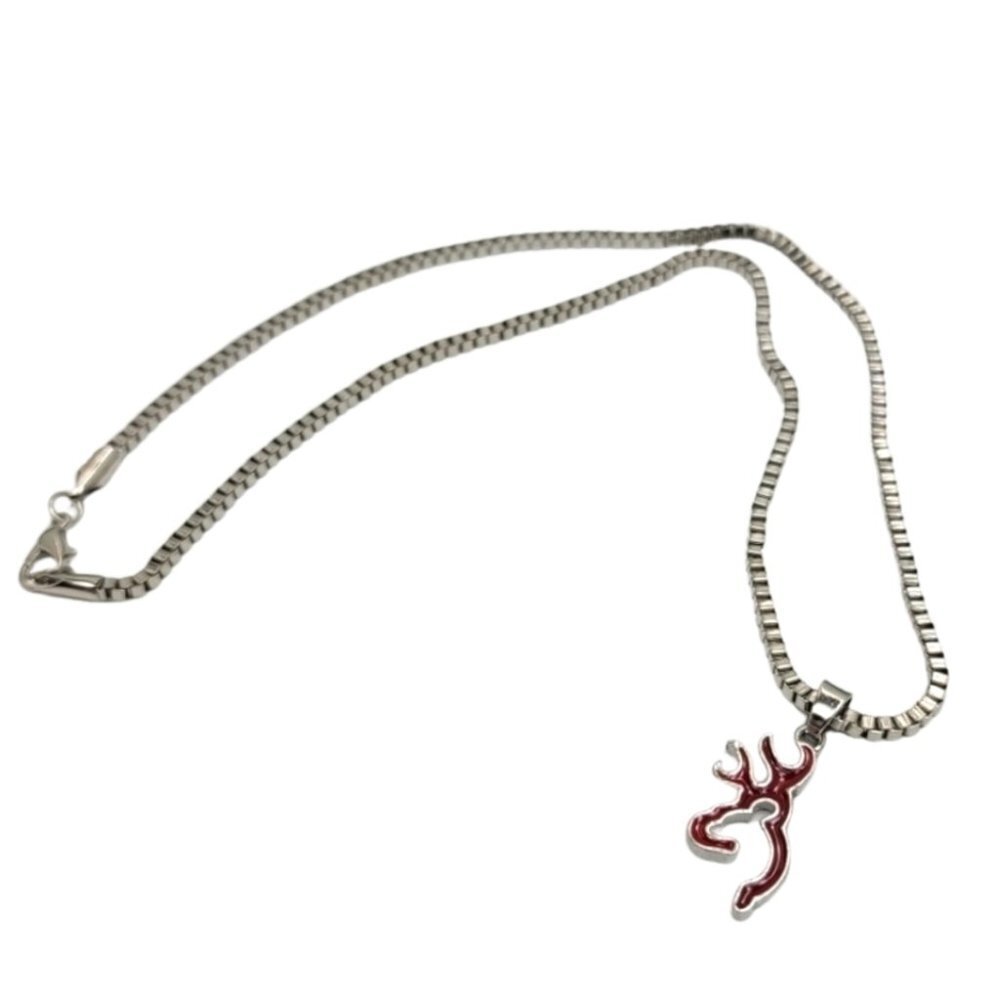 3/$20 Boutique Silver Plated Necklace Red Buck Pendant Womens Fashion Jewelry